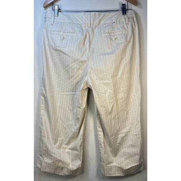 Banana Republic Stretch Size 10 Pin Striped Straight Capris Capri Pants Beige - Picture 4 of 7